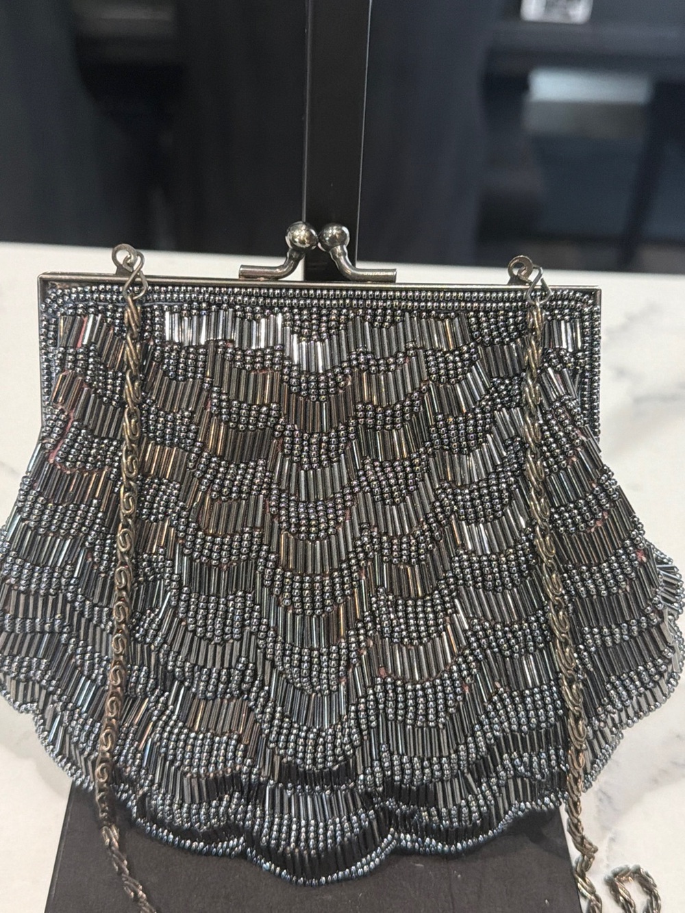 Beaded Metal-Effect Evening Clutch with Chain Strap - Picture 4 of 6